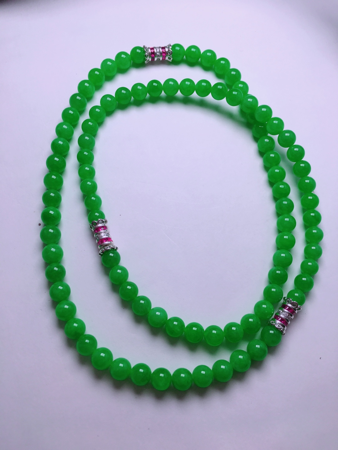 高冰绿珠子项链，晶莹剔透，新颖时尚，品相，5.6-6.3