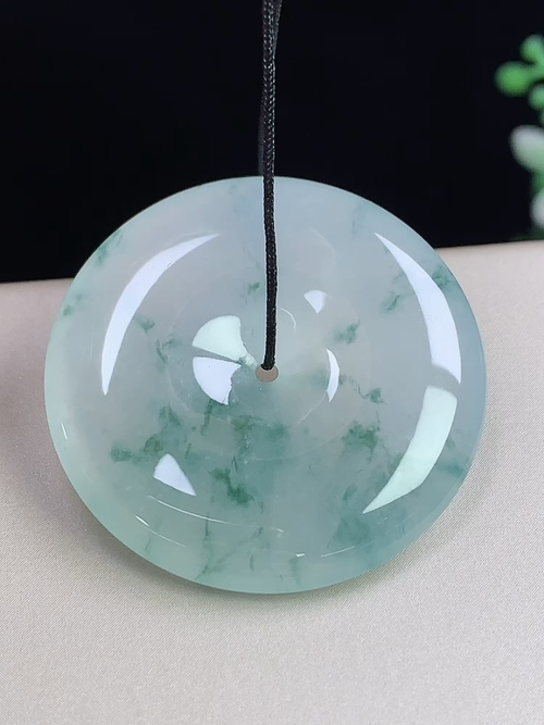 冰飘花大平安扣，无裂，尺寸33.5-6.2mm，D28afj