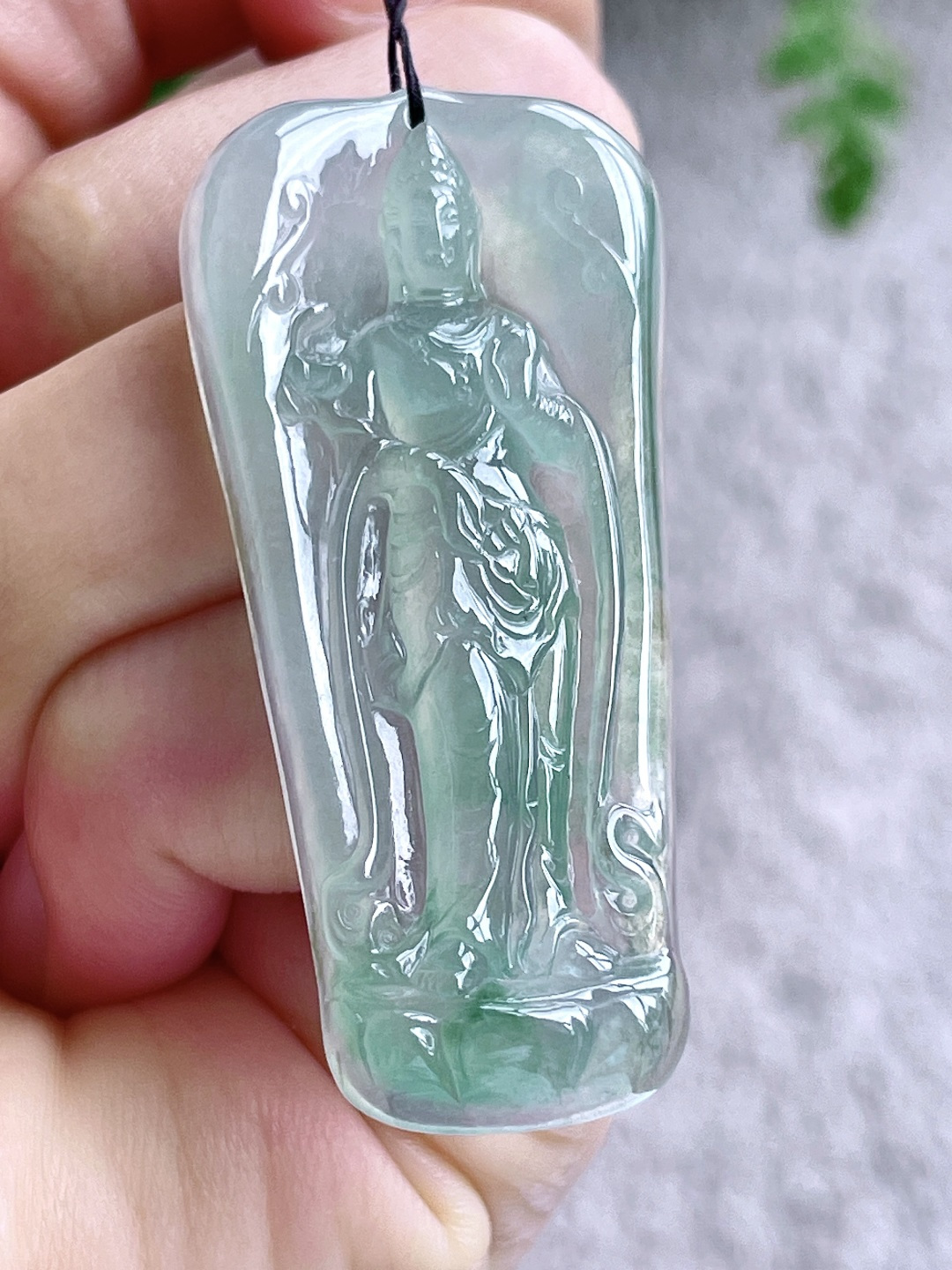 冰晴绿大势至菩萨持莲观音牌吊坠, 性比高 站观音