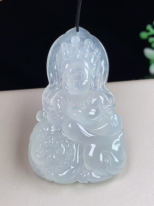 冰种文殊菩萨，无裂，尺寸47.4-28.4-5.2mm，D28Lcj