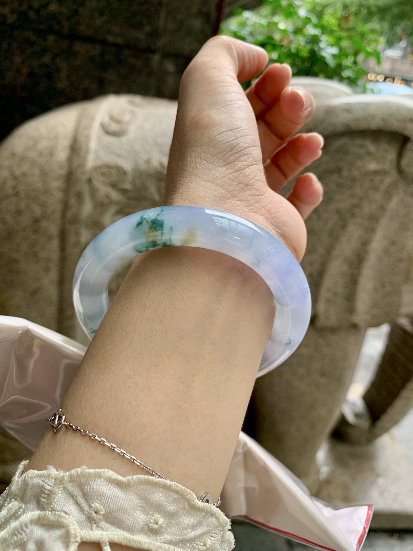 莫奈/三彩圆条, 0827-HN1425, 打灯细纹，不影响
