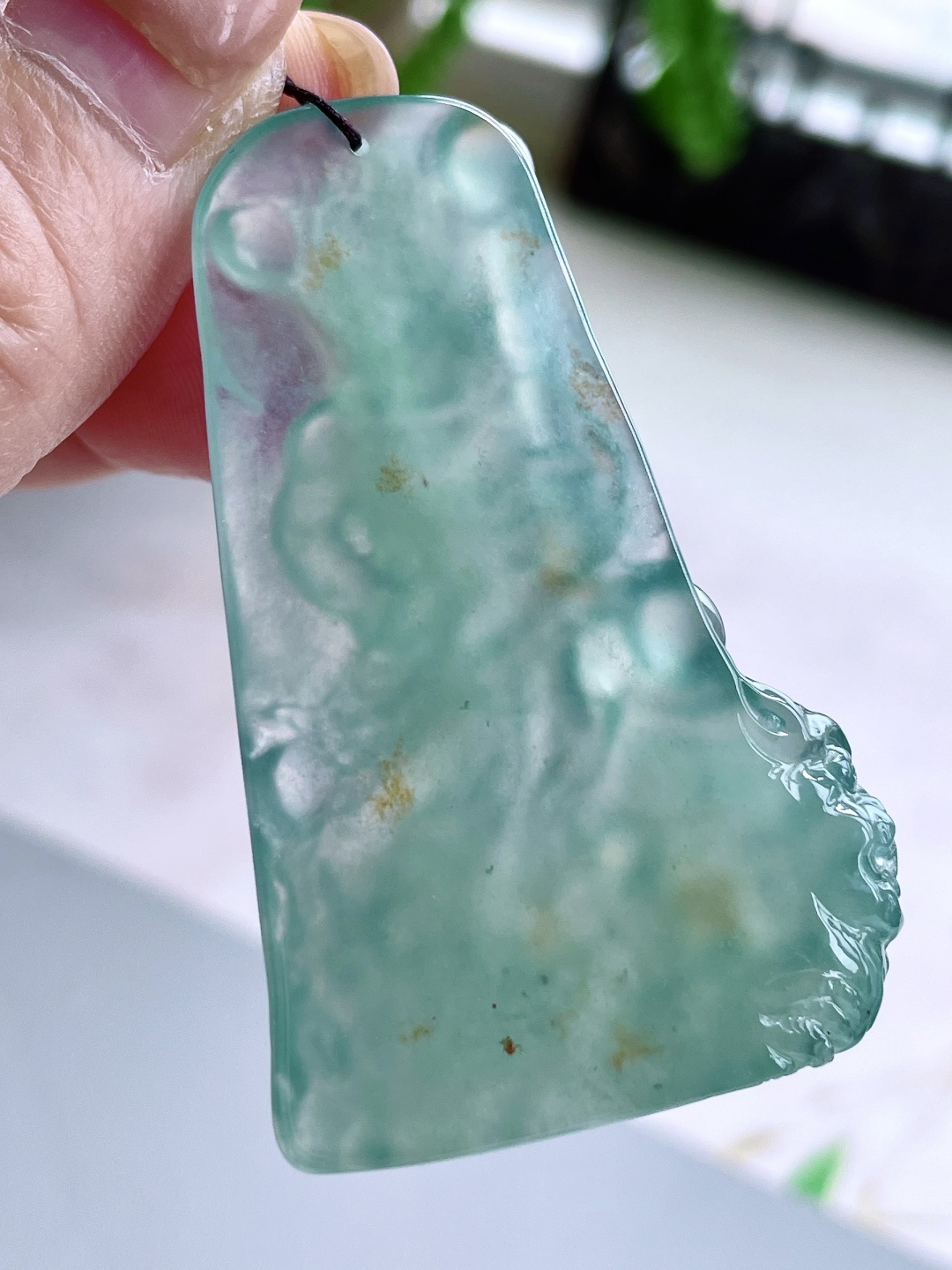 高冰晴水御龙观音牌吊坠,缅料,无裂,性比高,厚装,尺寸54-33.2-6.8,重量22克