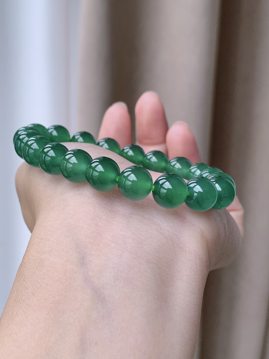 冰晴绿手串圆珠珠子手串, 性比高 老蓝水,9.7mm,33.3克