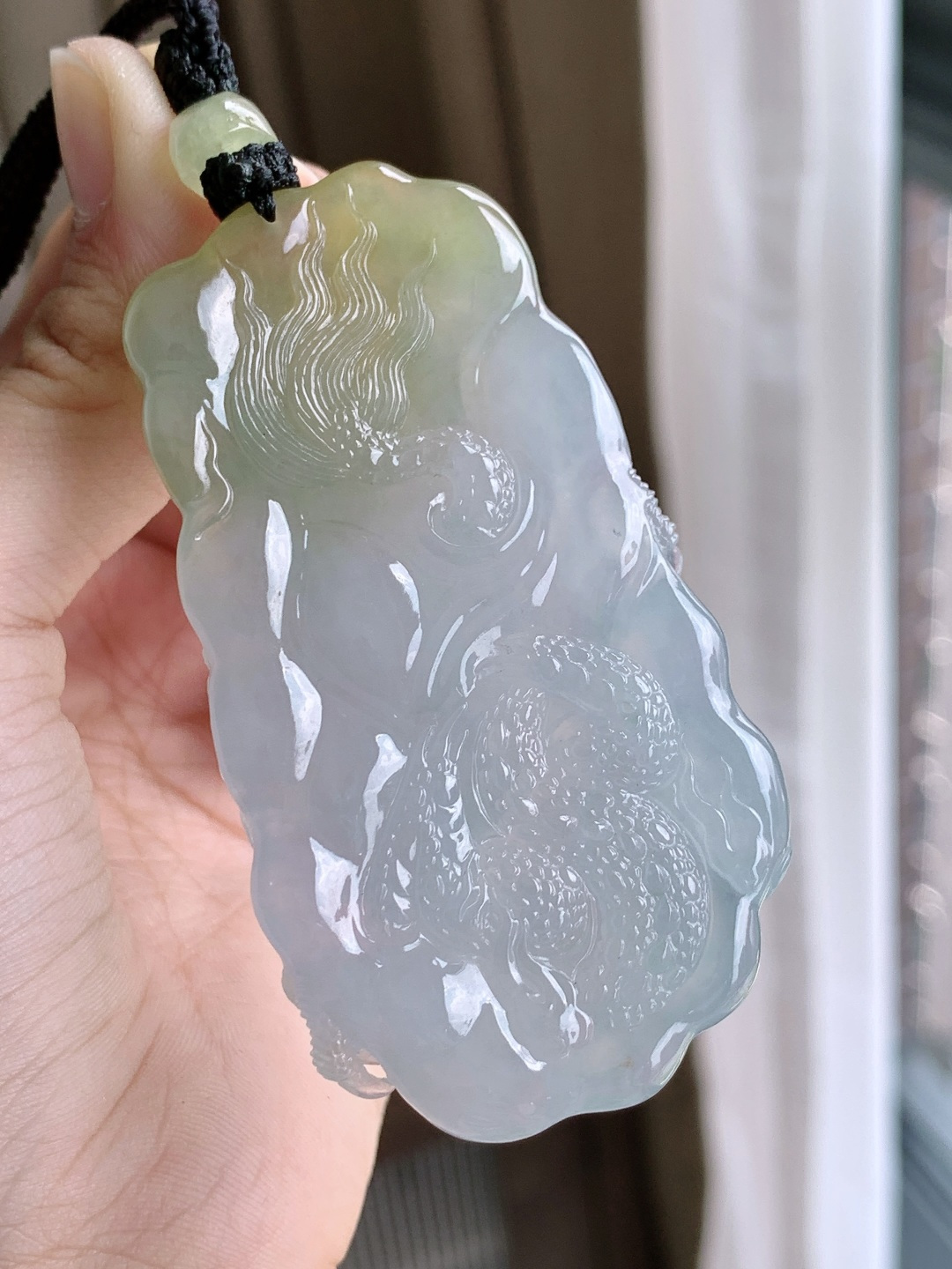 冰飘黄翡大龙牌吊坠,性比高,超厚