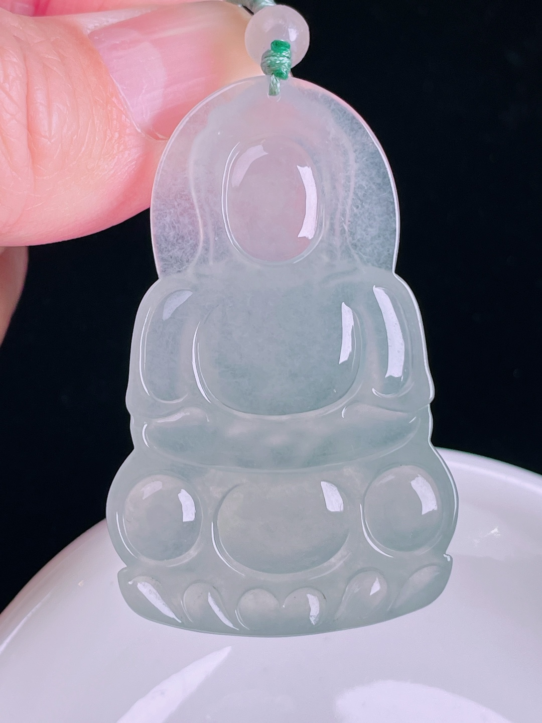 冰种观音，老种起光，细底通透，尺寸：51.3/32.5/6mm0828