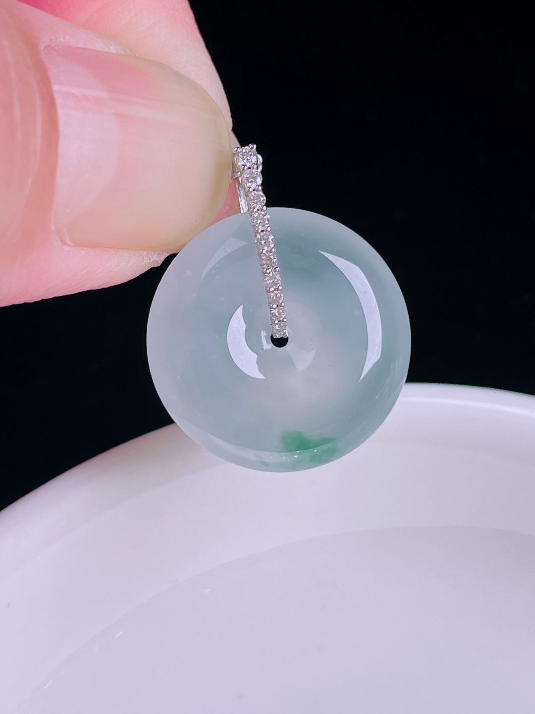 冰种平安扣，18k镶嵌，老种起光，细底通透，尺寸：23.6裸石19.2/5.7mm0828