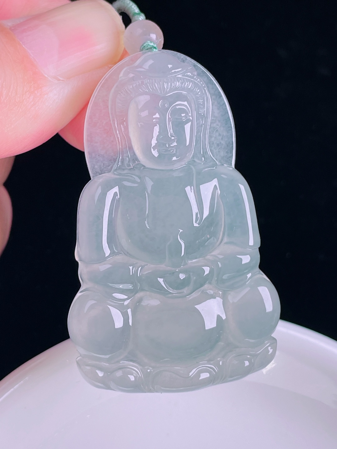 冰种观音，老种起光，细底通透，尺寸：51.3/32.5/6mm0828