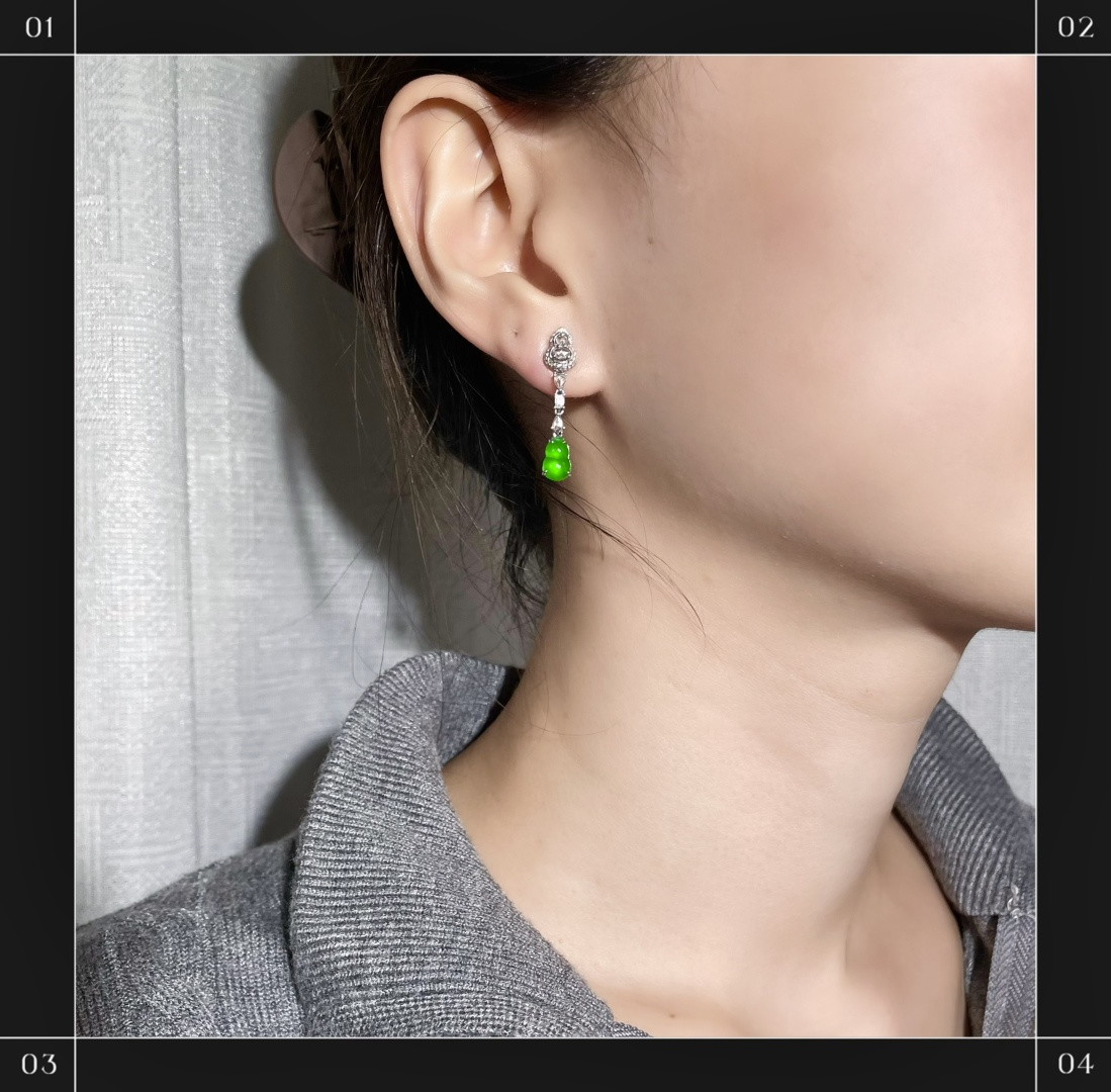 高冰种紫+绿葫芦多戴款，裸石：绿8.5*6*3.5mm，紫9.5*6.5*3.5mm，总长：40.5mm