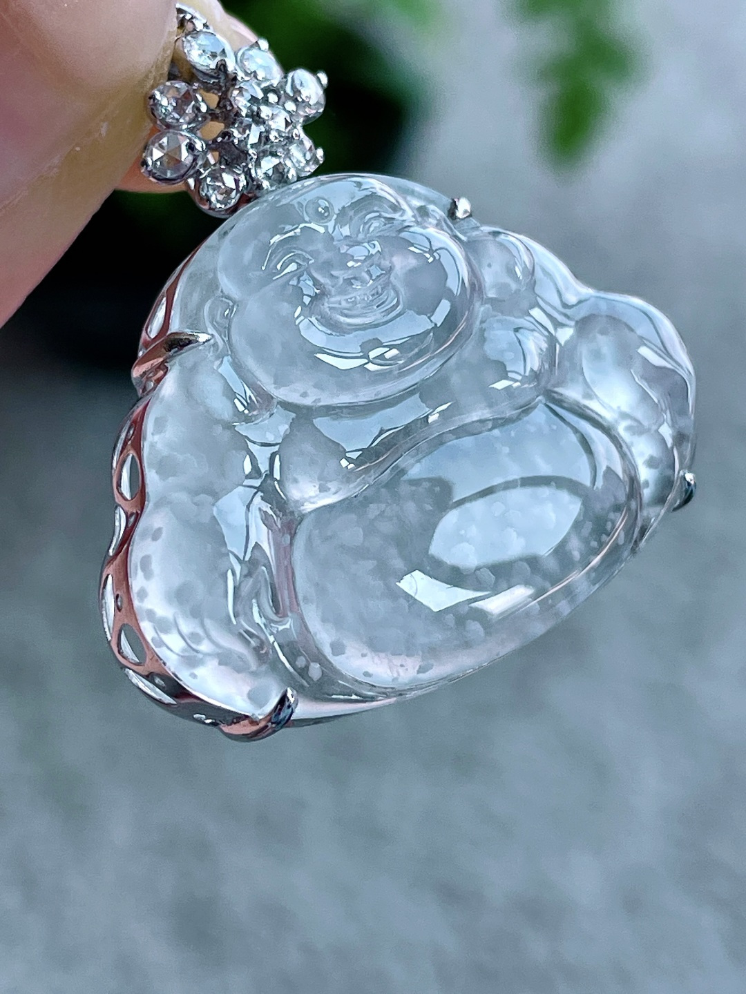 高冰木那雪花棉佛公吊坠,缅料18k金镶嵌,无裂,性比高,冰透起荧光