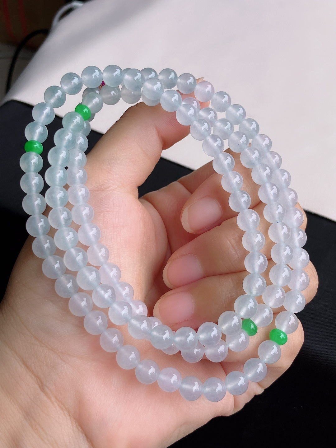 白冰大珠链，晶莹剔透，尺寸7/108颗，自然光实拍
