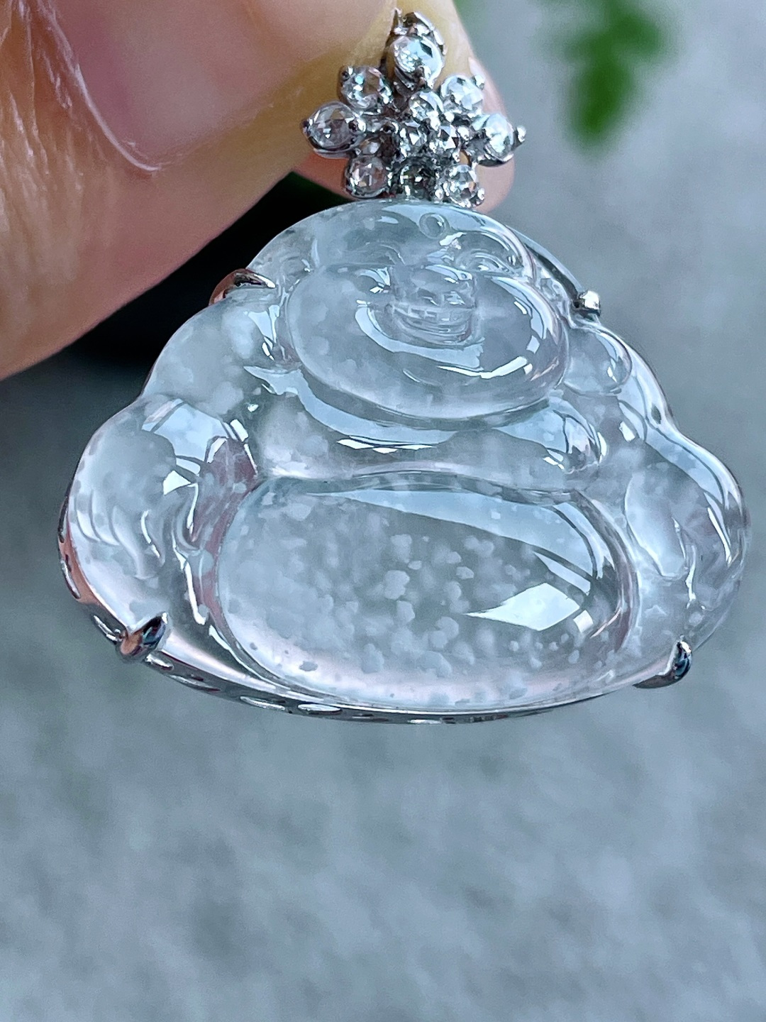 高冰木那雪花棉佛公吊坠,缅料18k金镶嵌,无裂,性比高,冰透起荧光