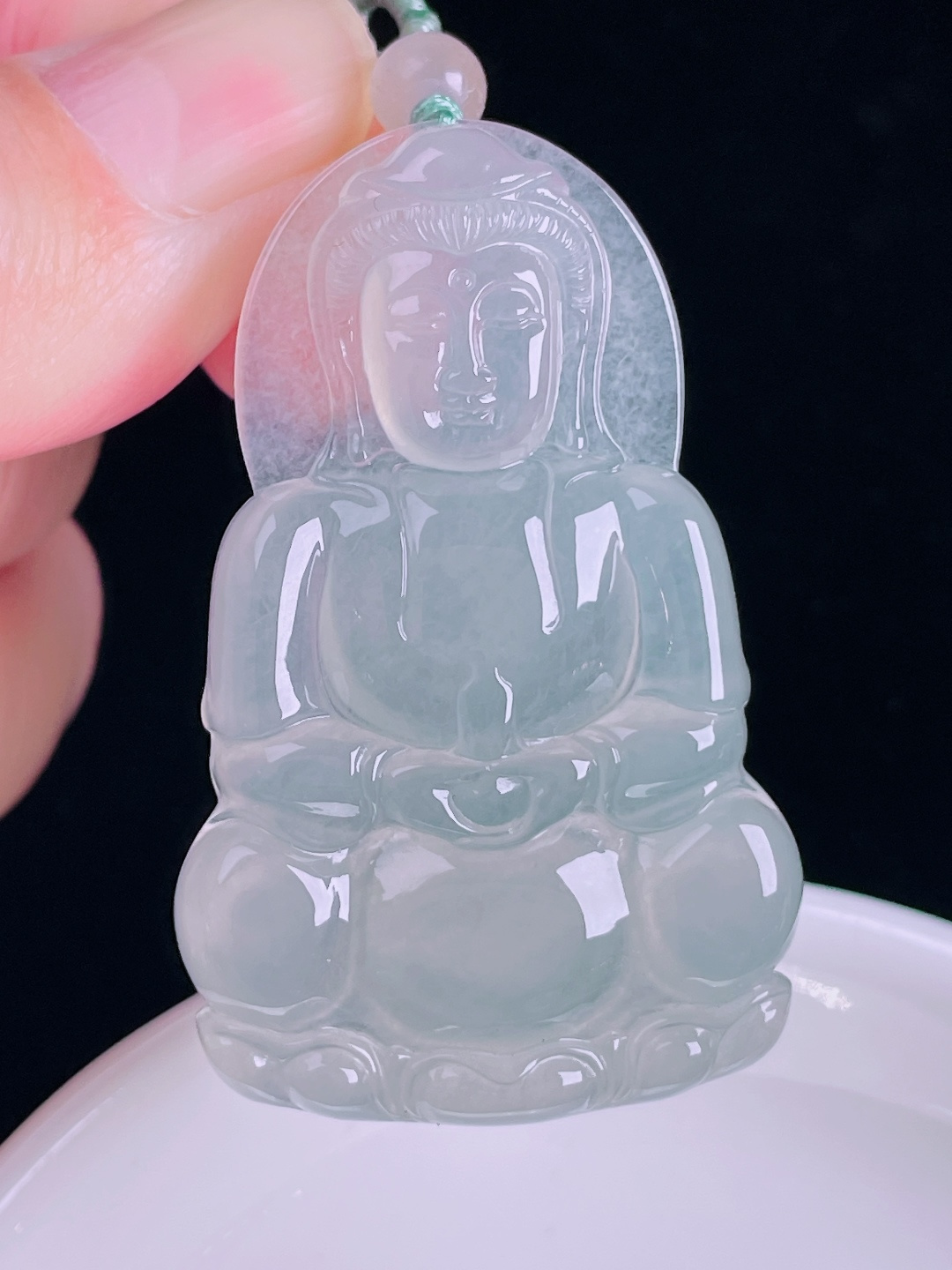 冰种观音，老种起光，细底通透，尺寸：51.3/32.5/6mm0828