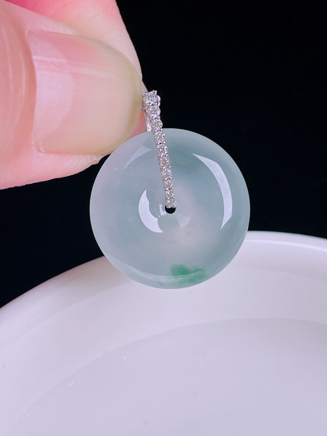 冰种平安扣，18k镶嵌，老种起光，细底通透，尺寸：23.6裸石19.2/5.7mm0828