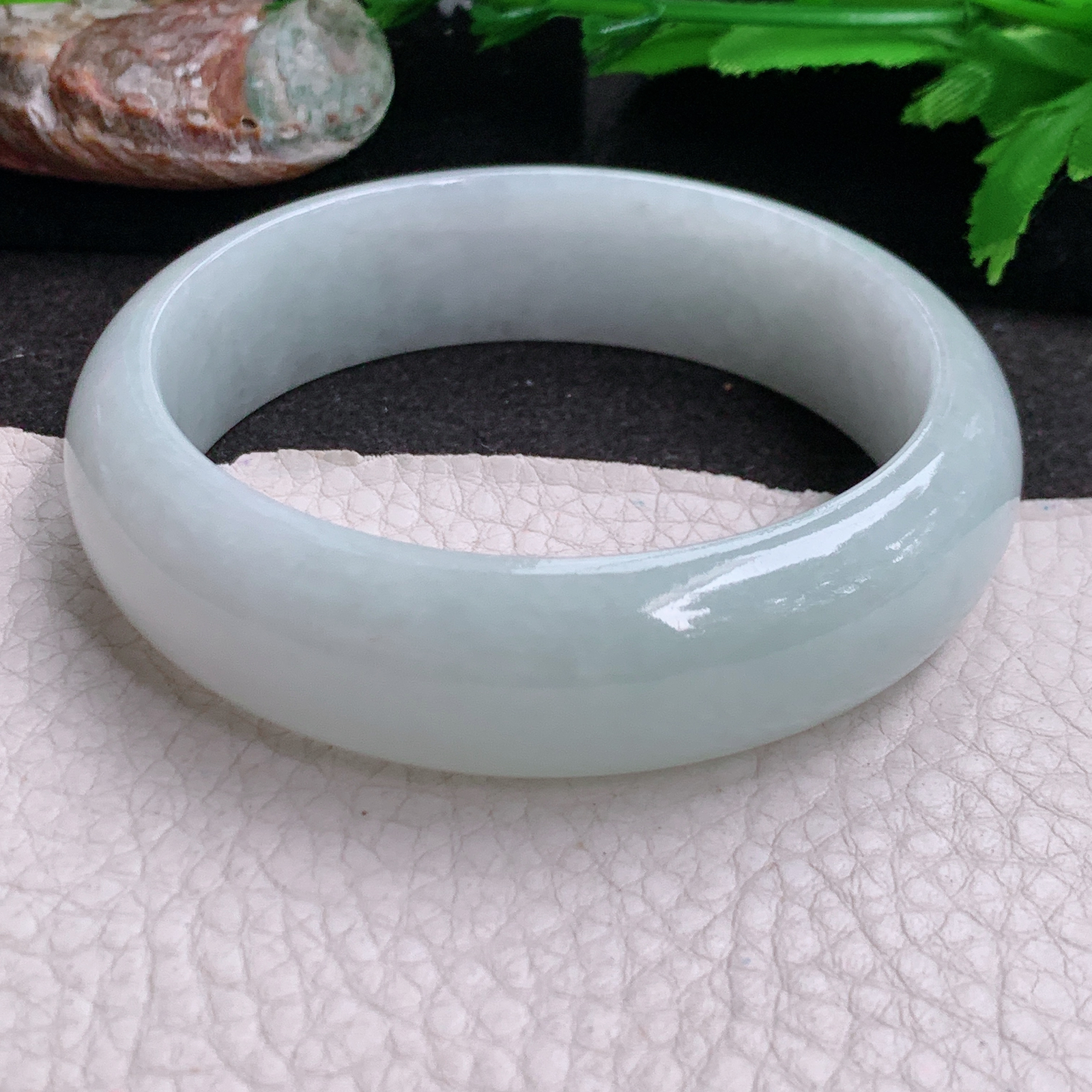 js自然光58.5*17*8.3轮胎镯 缅甸翡翠a货玉手镯浅绿大气宽边玉手环