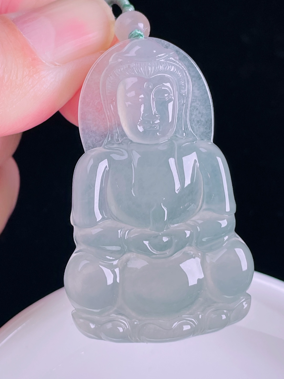 冰种观音，老种起光，细底通透，尺寸：51.3/32.5/6mm0828