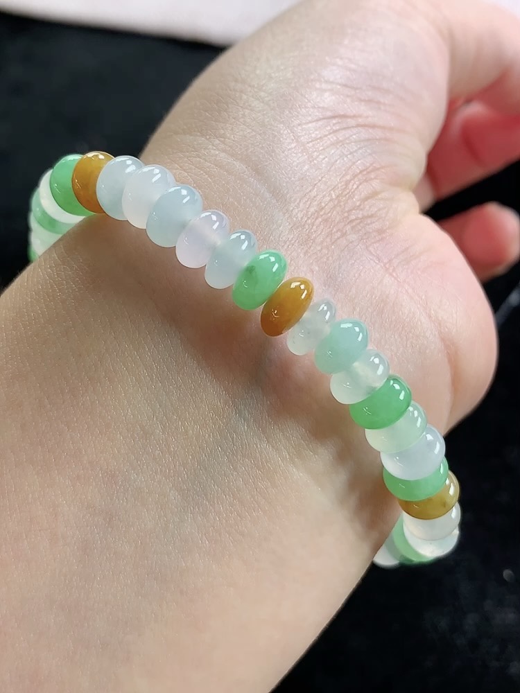冰多彩多宝玉珠手链，尺寸7.6-4.0mm，Q11dk88