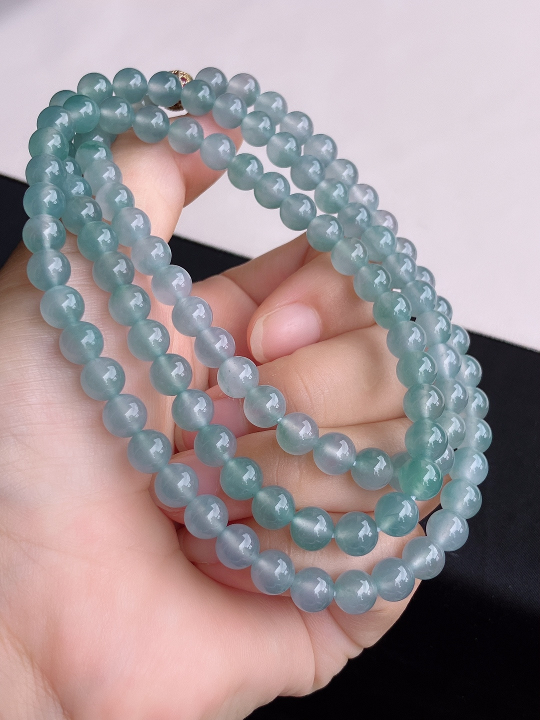 高冰底色大珠链，晶莹剔透，纯净，尺寸7/108颗，自然光实拍