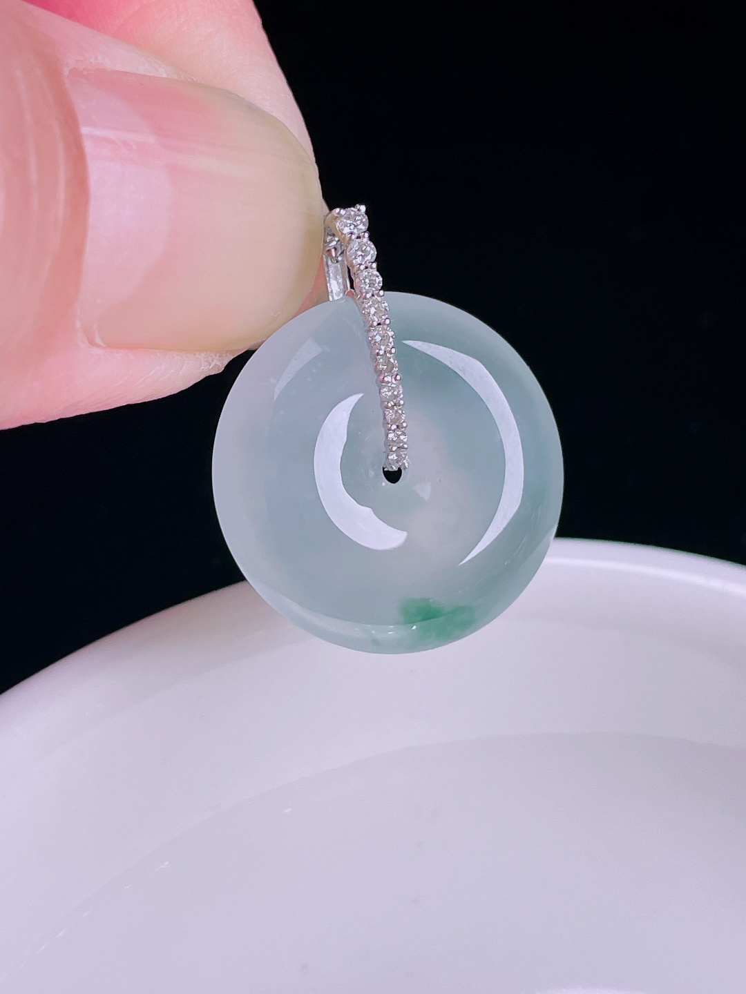 冰种平安扣，18k镶嵌，老种起光，细底通透，尺寸：23.6裸石19.2/5.7mm0828