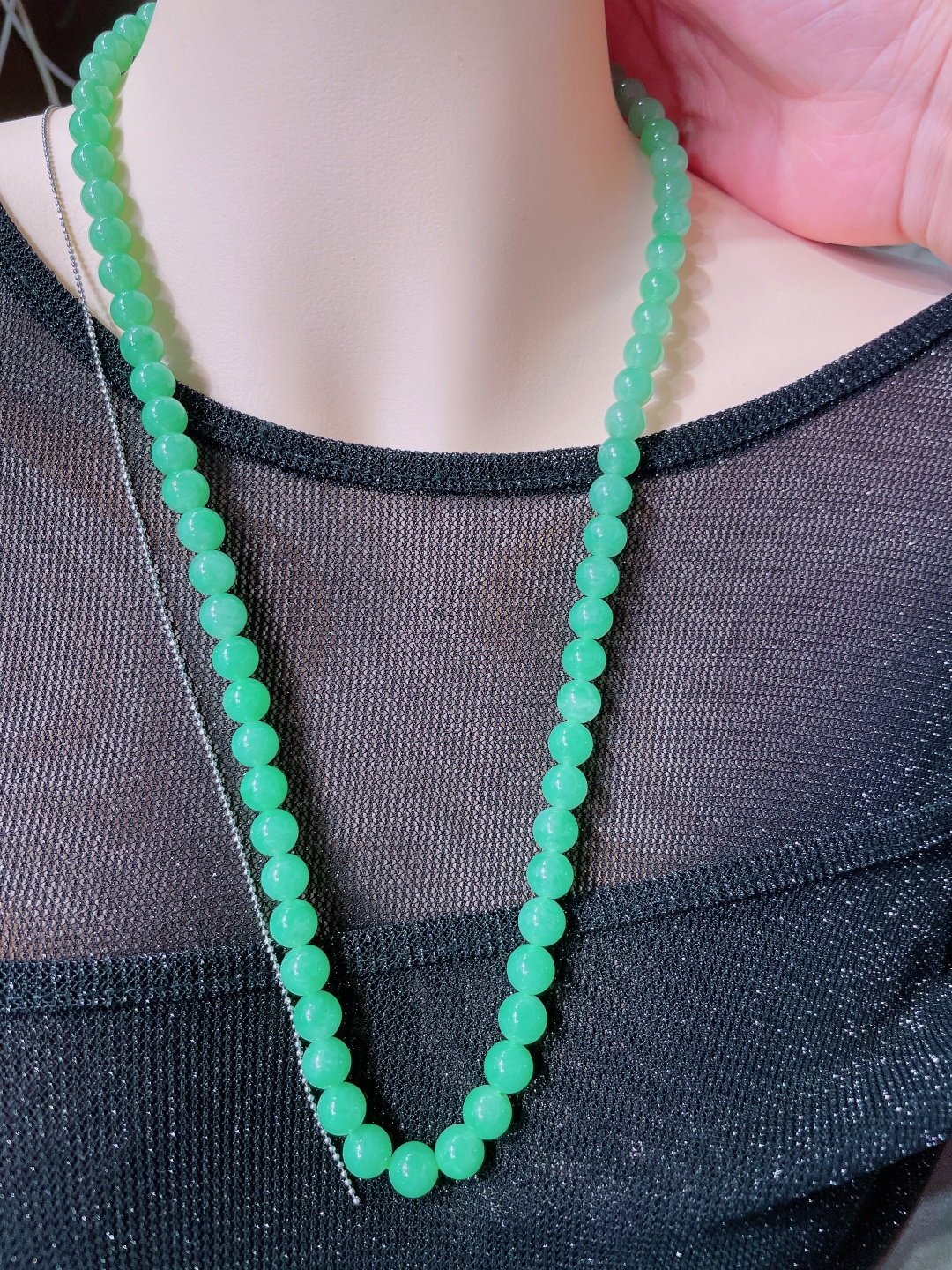 ️高冰绿珠子项链，晶莹剔透，新颖时尚，7.5-8.3