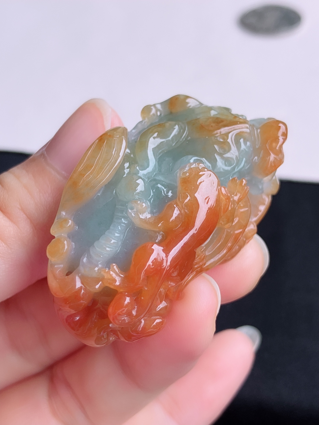 双彩大貔貅，饱满大气，尺寸49.3/27.6/18.6/自然光实拍