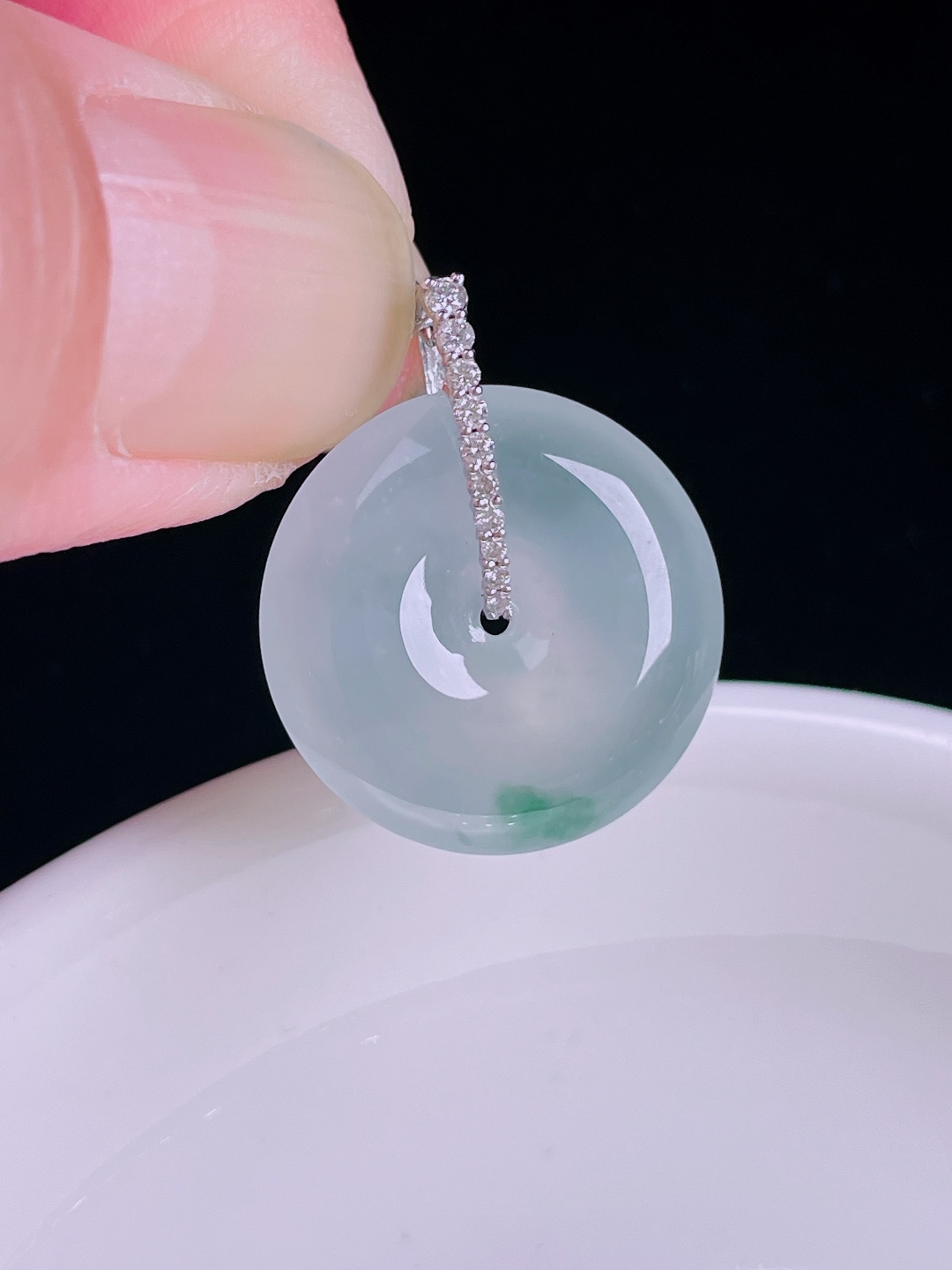 冰种平安扣，18k镶嵌，老种起光，细底通透，尺寸：23.6裸石19.2/5.7mm0828