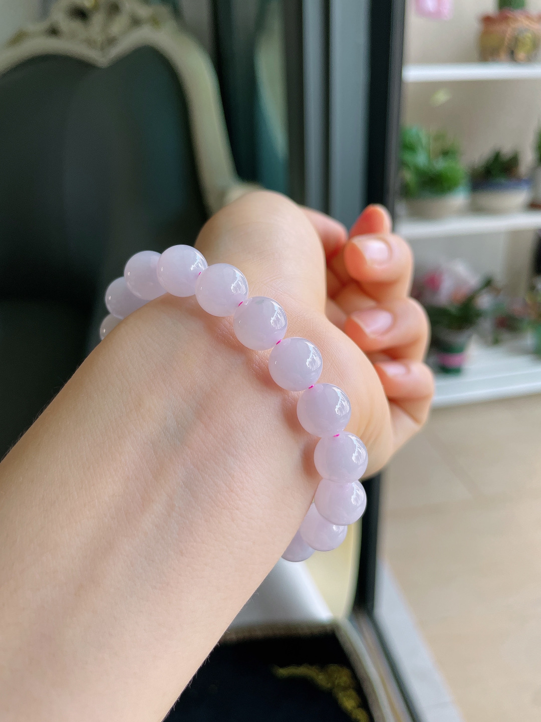 缅甸天然翡翠A货，冰紫罗兰手串，尺寸：10mm。【编4101】
