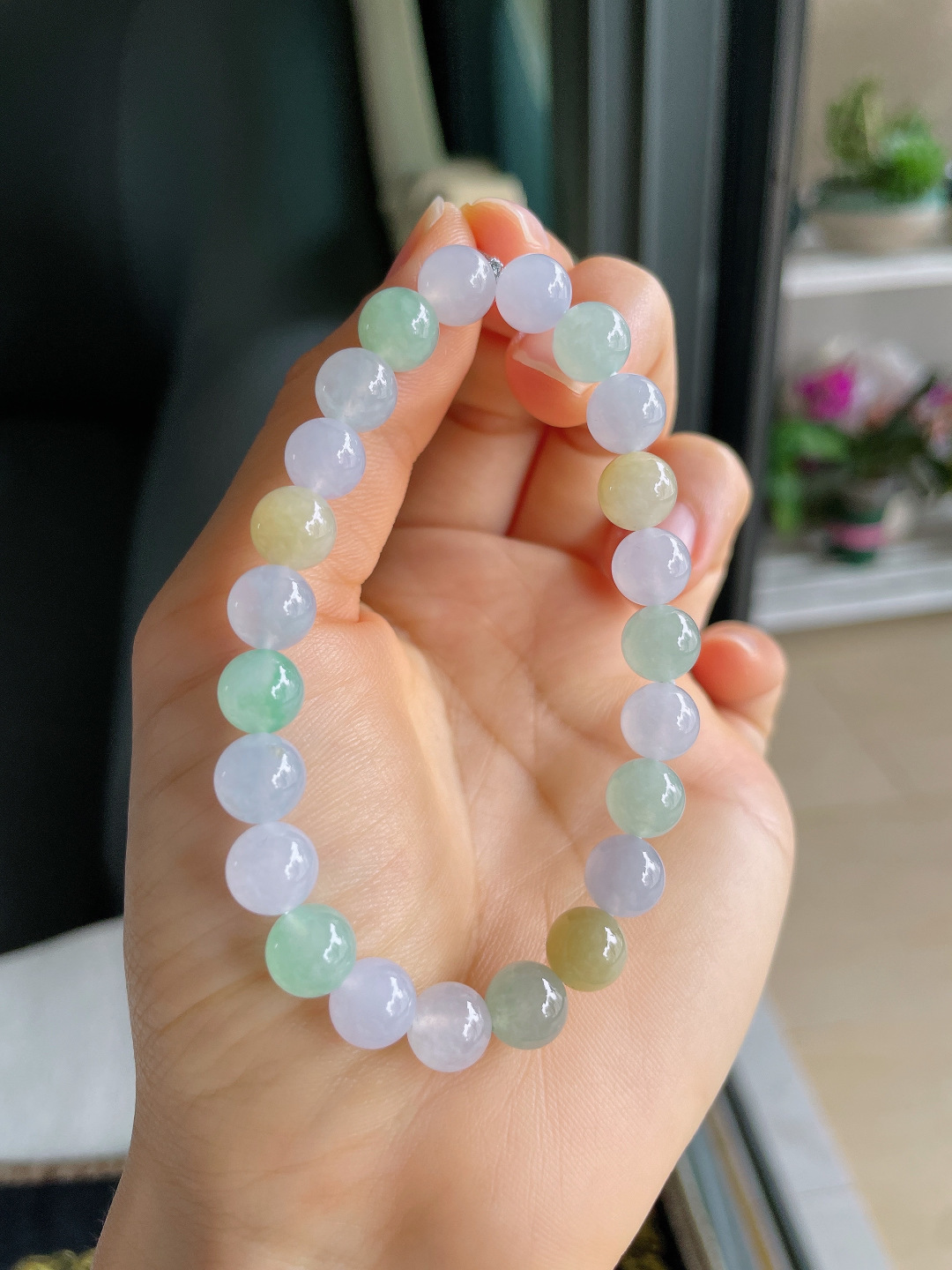 缅甸天然翡翠A货，冰多宝手串，尺寸：8mm。【编4220】