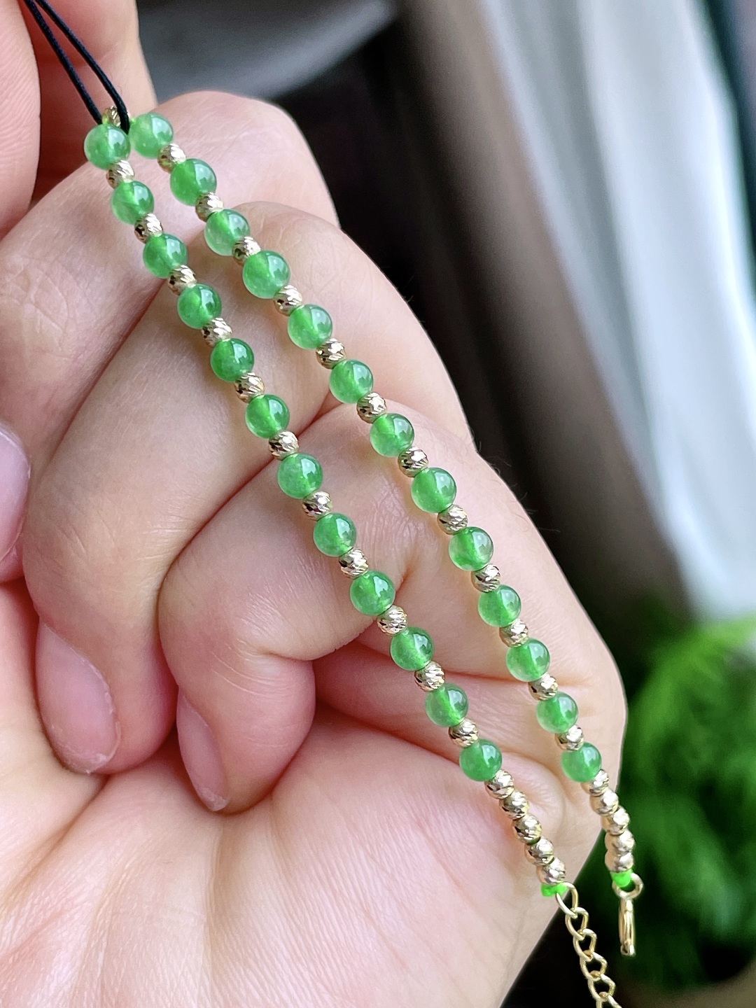 珠子冰甜阳绿手串圆珠珠子手串, 18k金镶嵌 性比高, 尺寸3.8mm, 重量2.8克