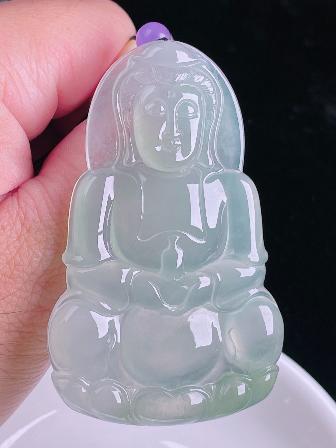 冰种观音，老种起光，细底通透，尺寸：68.5/4.3/6.5mm0829