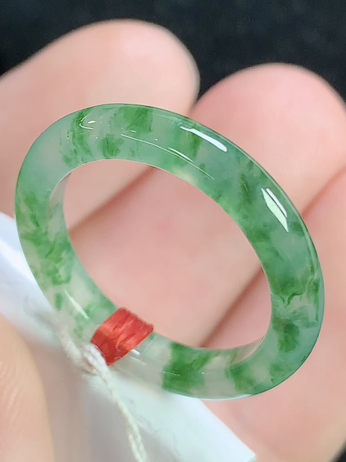 冰飘绿花戒指，指环，无裂，内径尺寸17.3-3.4-3.0mm，14号手寸，D30mhy