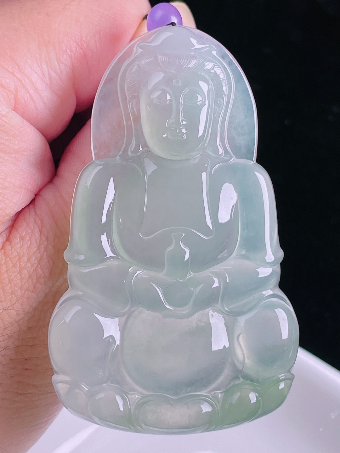 冰种观音，老种起光，细底通透，尺寸：68.5/4.3/6.5mm0829