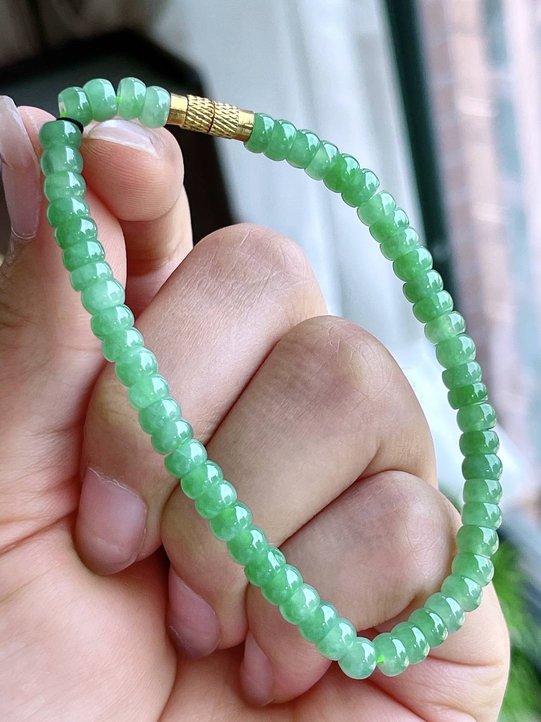 冰晴绿手串算盘珠珠子手串,性比高,尺寸5-3mm,重量11克