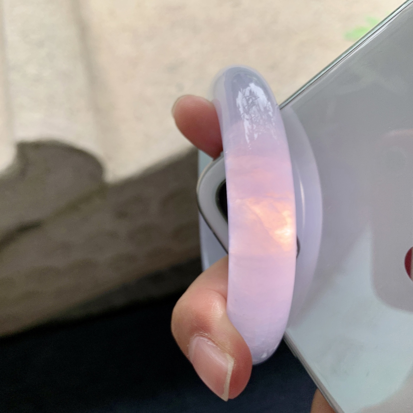 正圈55 56，圈口55.4/12.4/9.2，编码BA083121，冰椿彩，水润，种老，细腻，打灯有棉纹
