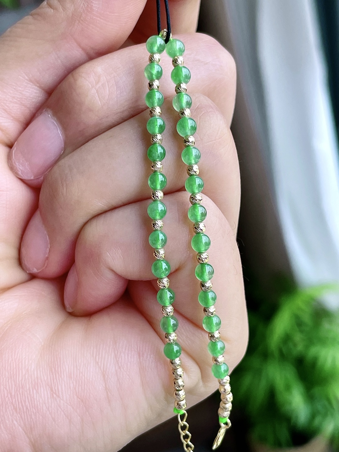珠子冰甜阳绿手串圆珠珠子手串, 18k金镶嵌 性比高, 尺寸3.8mm, 重量2.8克