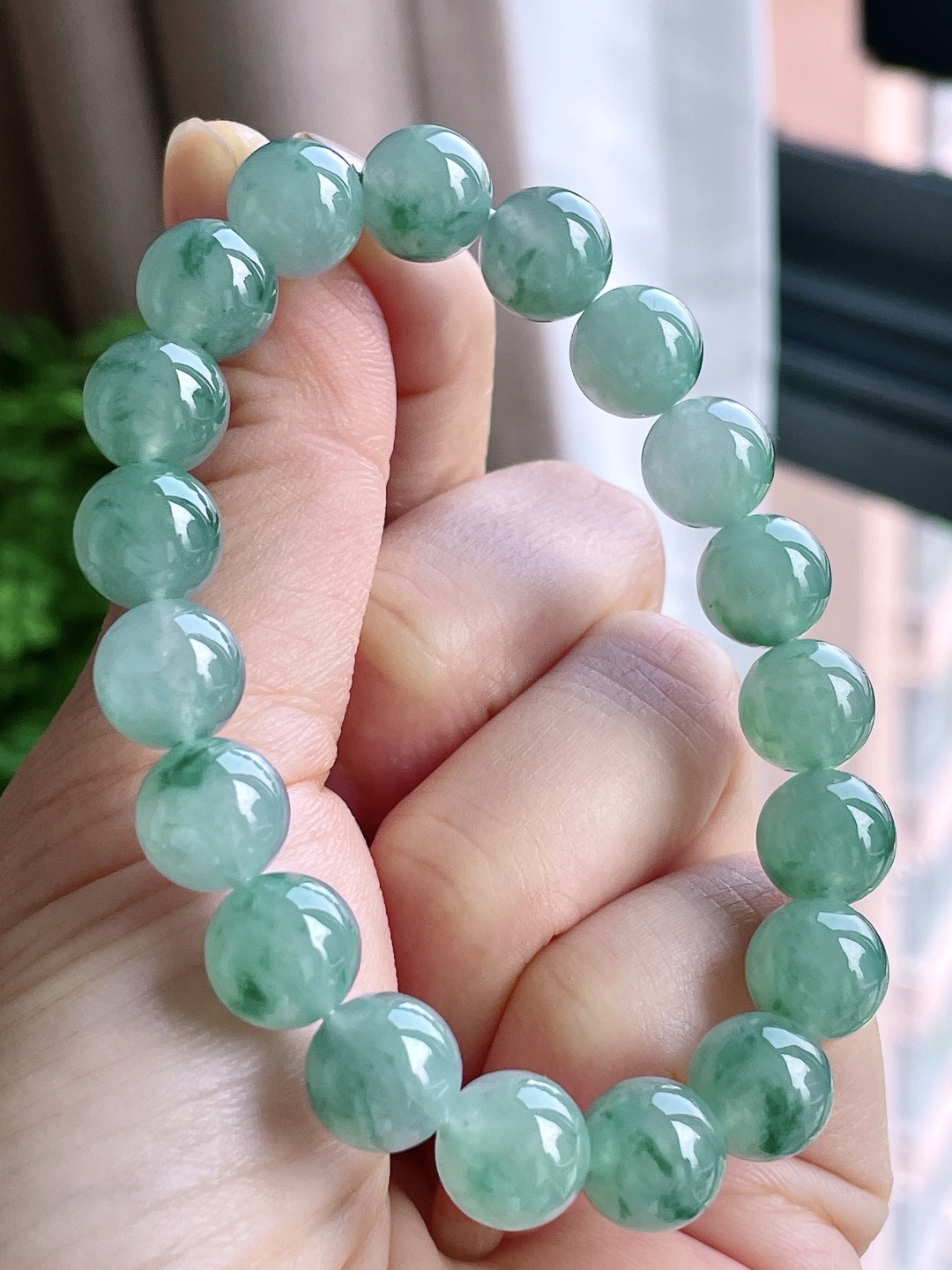 【珠子】冰飘花手串圆珠珠子手串【说明】性比高【尺寸】9.9mm【重量】33.5克