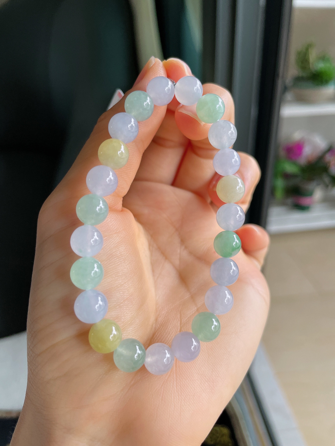 缅甸天然翡翠A货，冰多宝手串，尺寸：8mm。【编4220】