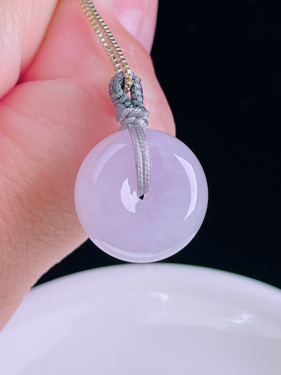 冰紫平安扣，老种起光，细底通透，尺寸：17.9/8.7mm0829