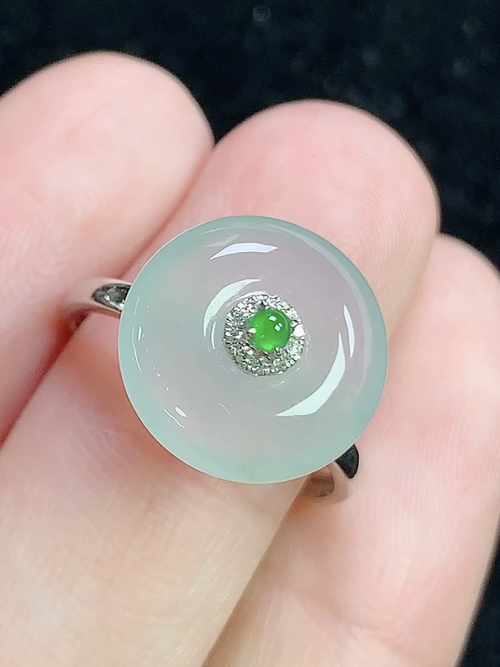 18k金镶冰种平安扣戒指，无裂，裸石尺寸13.5-5.5mm，14号手寸，D30ya
