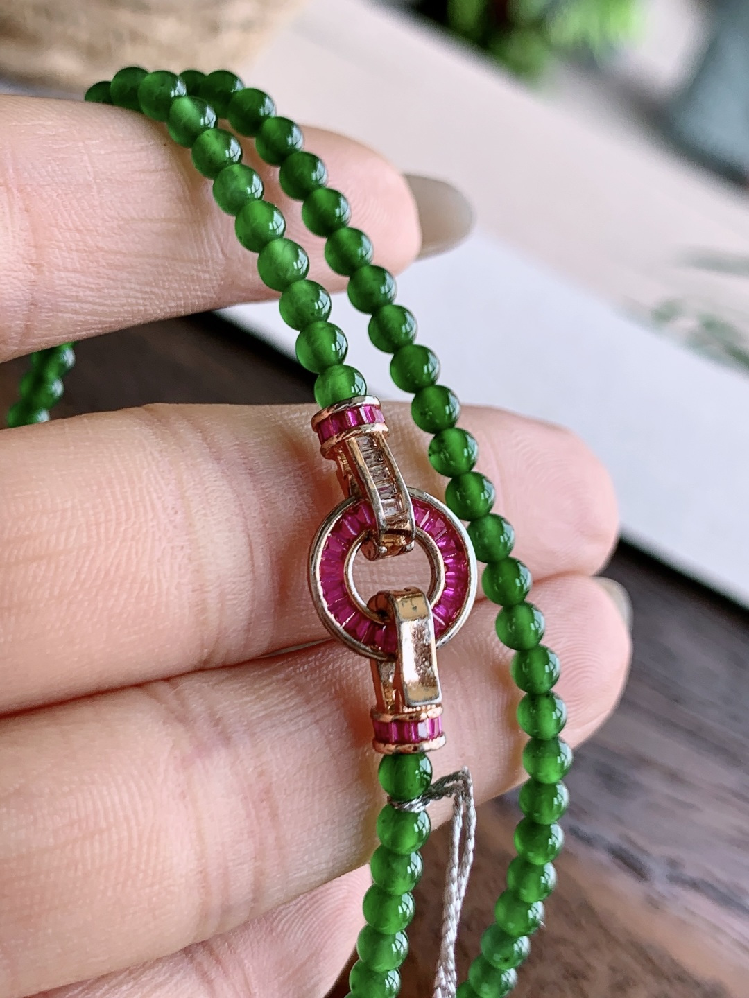珠子冰辣绿珠链圆珠子珠链,说明性比高,尺寸3.4mm，30cm,重量14.7克