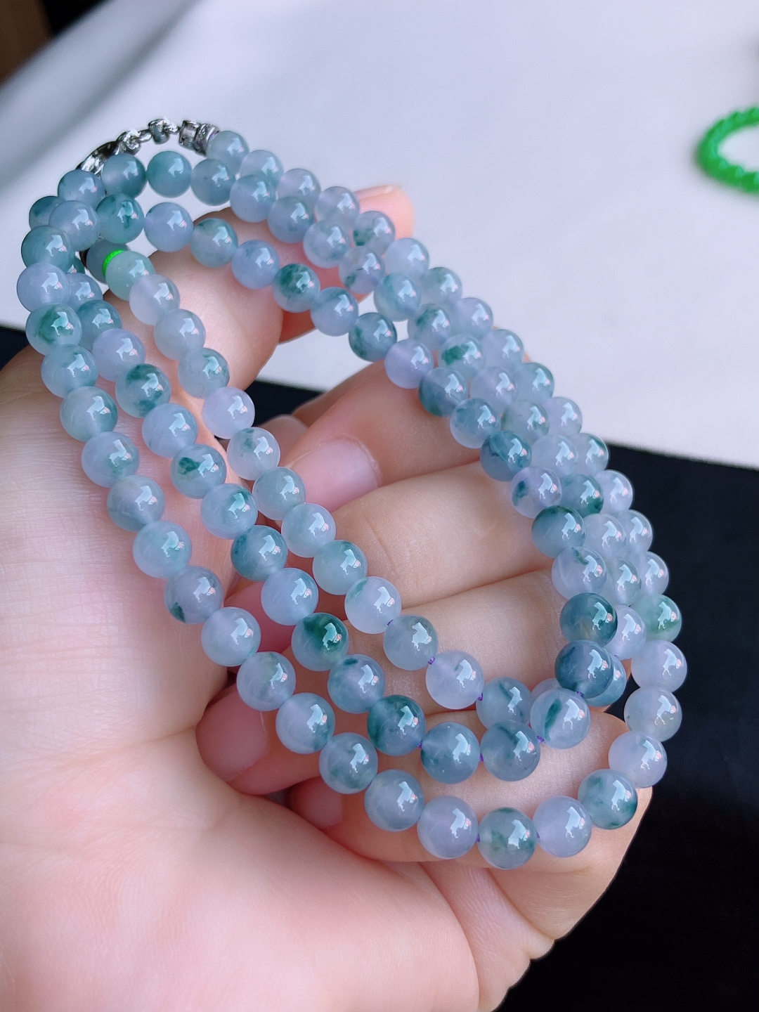 冰紫飘花珠链，晶莹剔透，尺寸6/108颗，自然光实拍