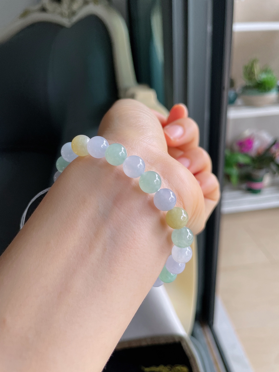 缅甸天然翡翠A货，冰多宝手串，尺寸：8mm。【编4220】