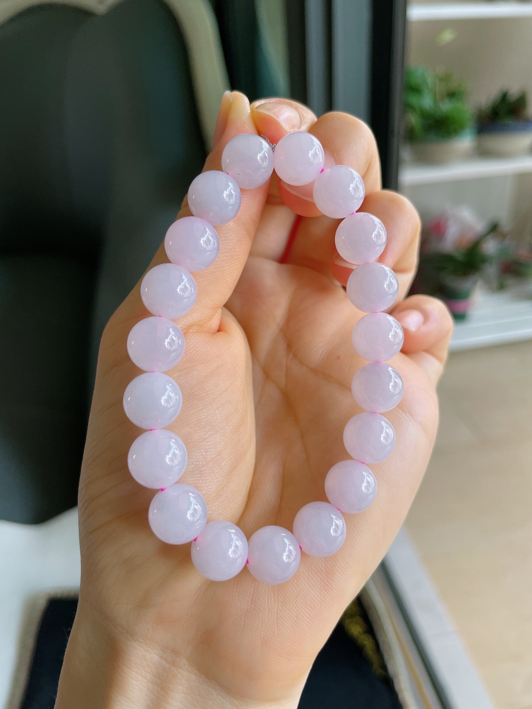缅甸天然翡翠A货，冰紫罗兰手串，尺寸：10mm。【编4101】