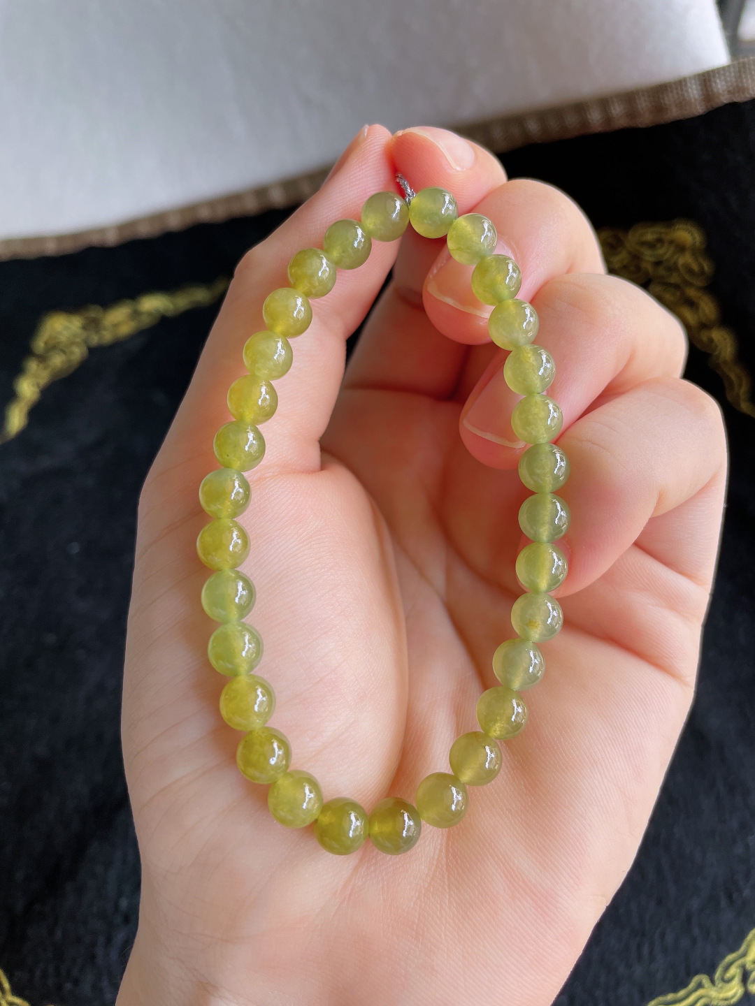 ️，缅甸天然翡翠A货，冰黄翡手串，尺寸：6mm。【编3372】