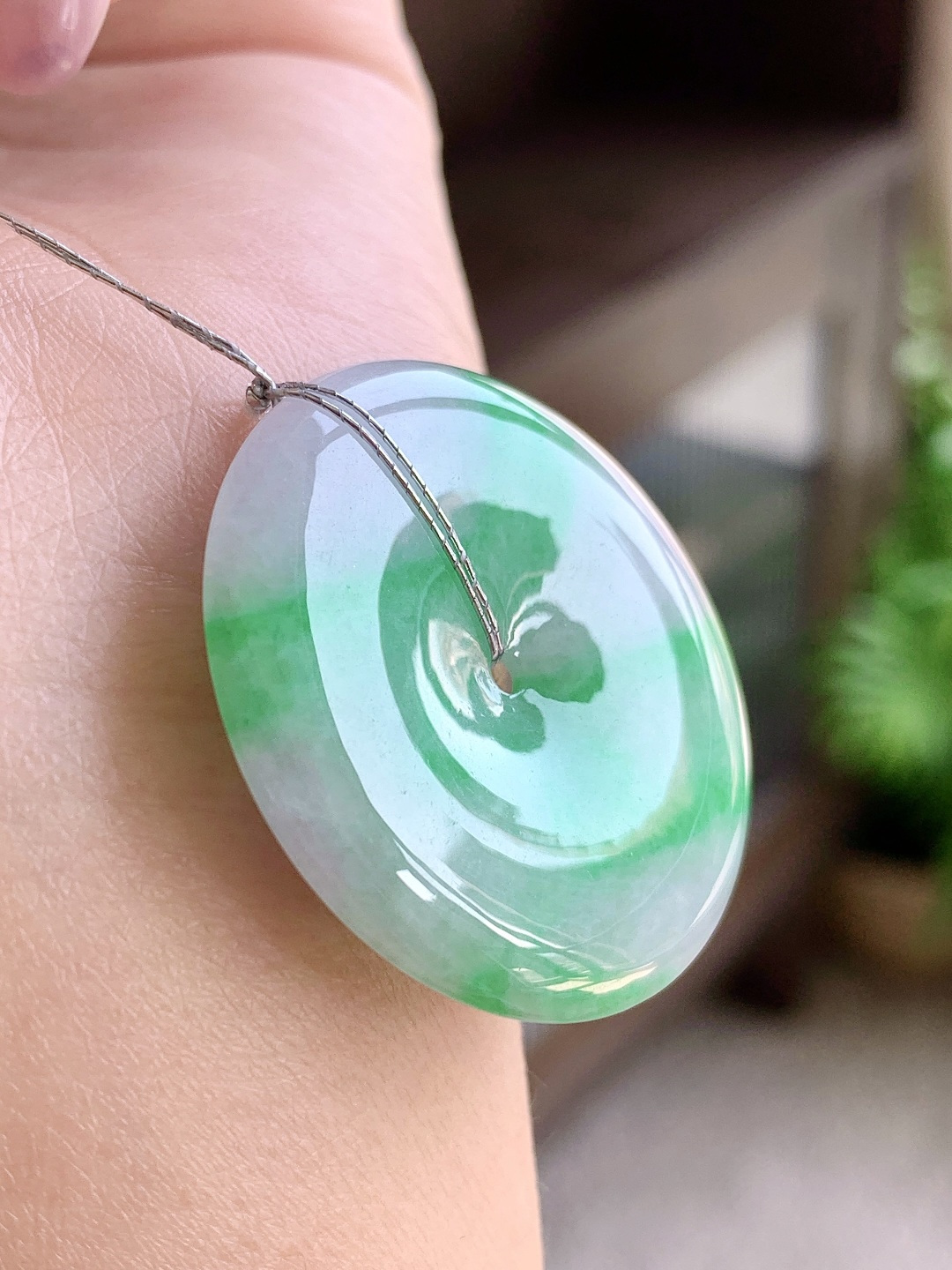 冰飘绿花平安扣吊坠,飘花
