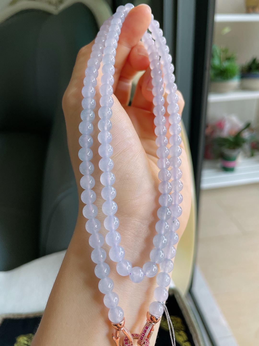 缅甸天然翡翠A货，冰紫罗兰珠链，尺寸：6mm108颗。【编1360】