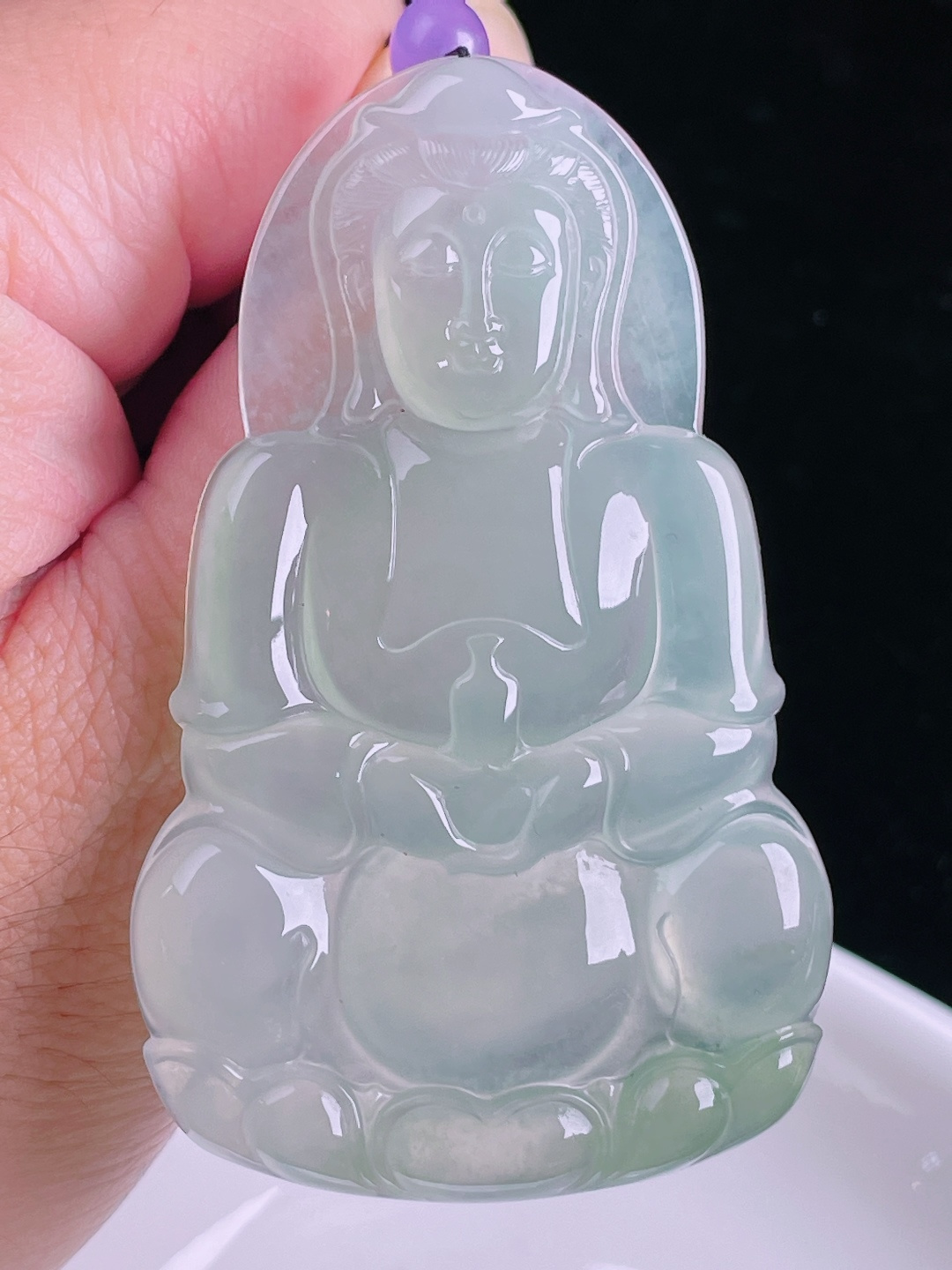 冰种观音，老种起光，细底通透，尺寸：68.5/4.3/6.5mm0829