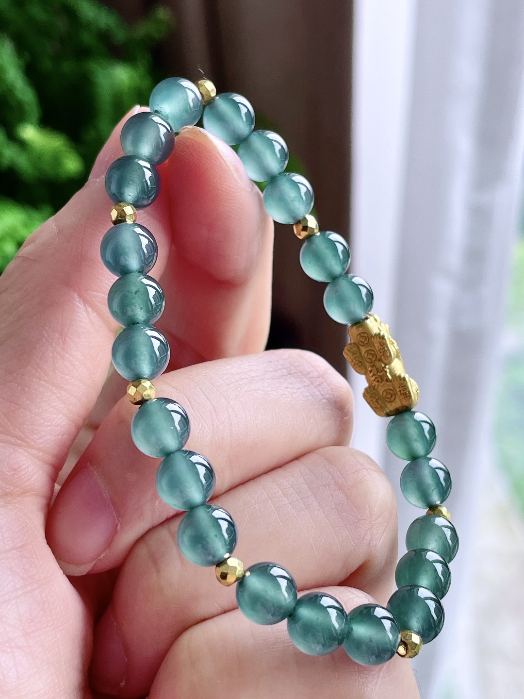 珠子冰天空蓝珠子圆珠珠子手链, 999足金  性比高,尺寸6.9mm,重量14克