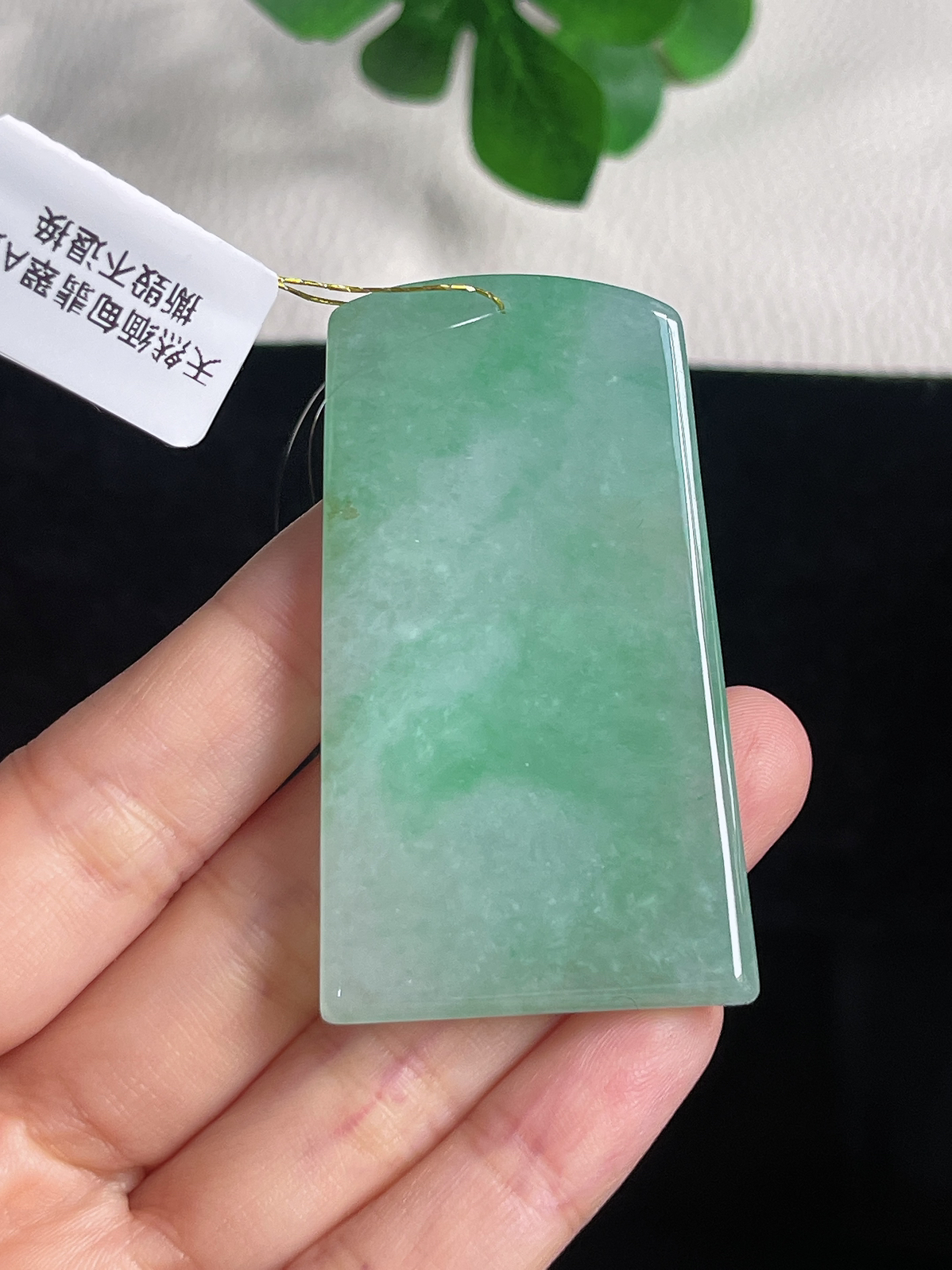 翡翠冰糯种飘绿绿色山水牌
