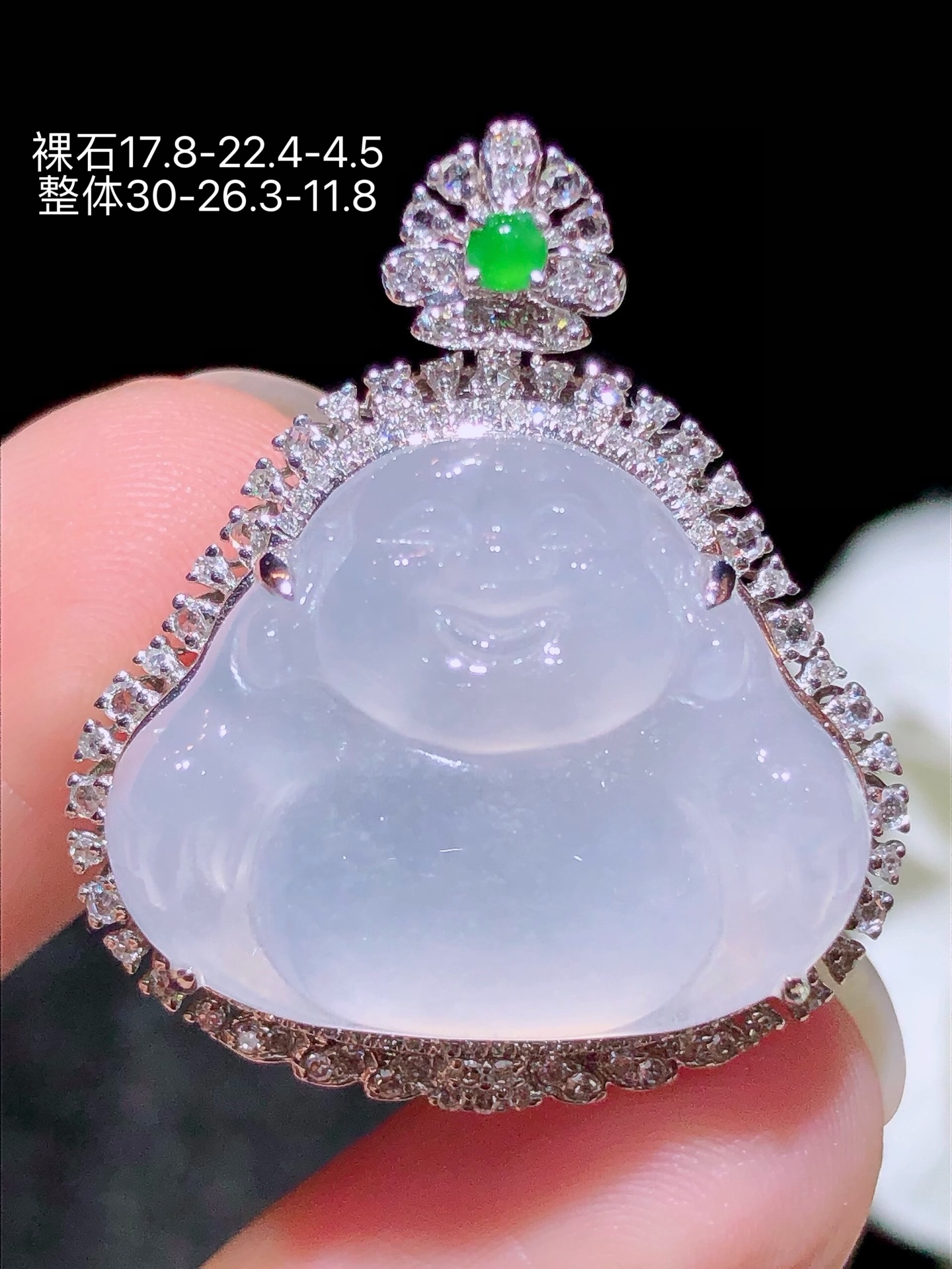 18K金镶 茅台白佛公吊坠 无裂 水润色艳 品相饱满 配送银链苹果拍摄，实物更好看，30-26.3-