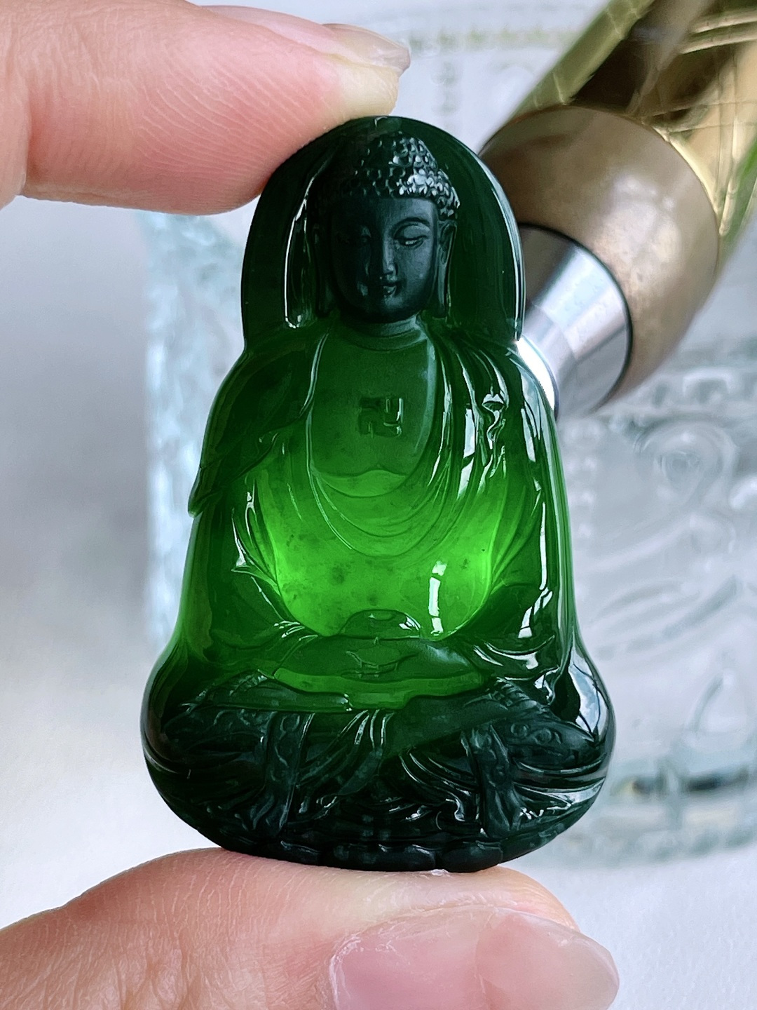墨翠大日如来牌吊坠,性比高